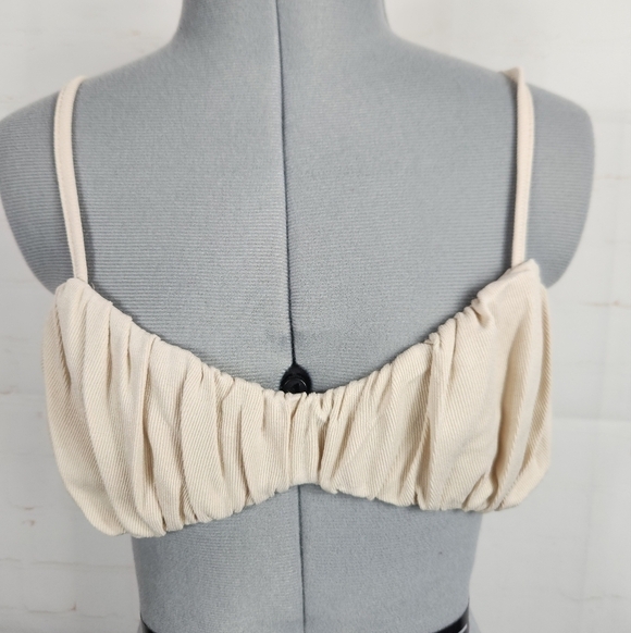 Meshki Jordan Ruched Front V Neck Bralette Crop Top 2 Bundle Set Pink & Stone XS - Picture 4 of 16